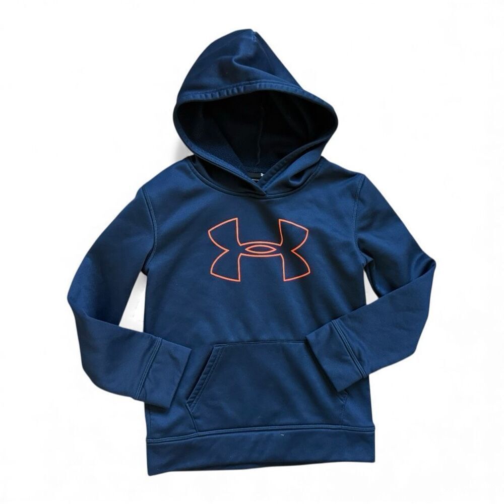 Youth Boys Under Armour Boys Dri-Fit Orange & Navy Logo Full Zip Hoodie  - Sz 7